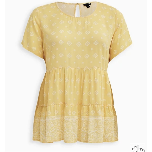 Torrid Yellow Border Print Tiered Blouse - Picture 1 of 5